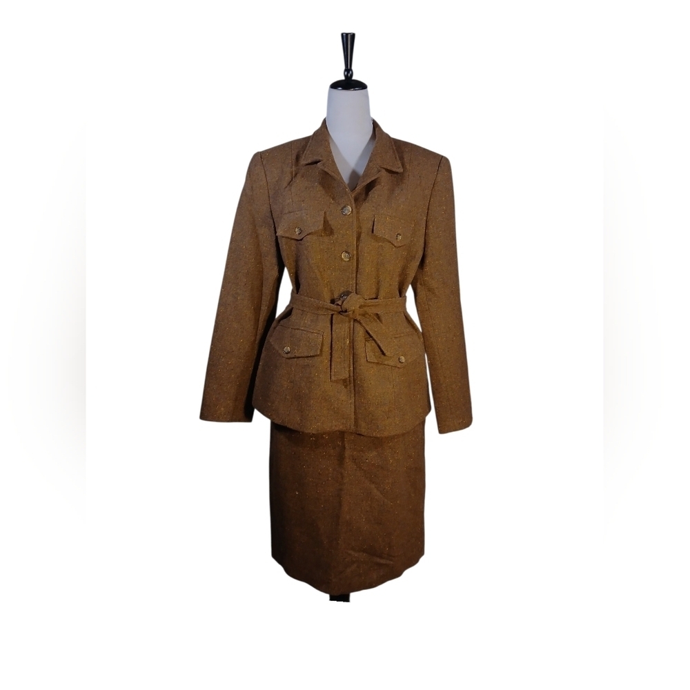 Vintage 2 Piece Wool Belted Jacket & Skirt